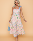 Floral Contrast Trim Tie Strap Midi Dress
