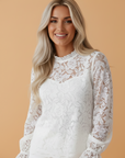 Lace Ruffle Round Neck Flounce Sleeve Blouse