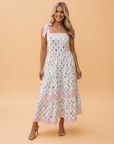 Floral Stripe Detail Knot Strap Maxi Dress