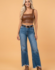 Denim High Waist Frayed Hem Flare Jeans