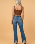 Denim High Waist Frayed Hem Flare Jeans