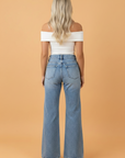 Denim Acid Wash Pockets Flare Jeans