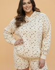 Plus Size Floral Kangaroo Pocket Hoodie Top & Shorts Set