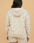 Plus Size Floral Kangaroo Pocket Hoodie Top & Shorts Set