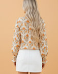 Floral Contrast Detail V-Neck Long Sleeve Blouse