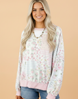 Floral Corded Knit Patchwork Long Sleeve Top
