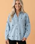 Star Denim Chest Pockets Long Sleeve Shacket