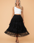Solid Lace Ruffle Tiered Midi Skirt
