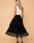 Solid Lace Ruffle Tiered Midi Skirt