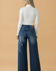 Star Patchwork High Rise Wide Leg Jeans