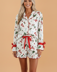 Christmas Bow Tie Ruffle Top & Short Pajama Set