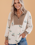 Mallard Ribbed Patchwork Zip Neck Long Sleeve Top