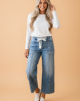 Mineral Wash Grommet Tie Waist Barrel Jeans