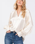 SAGE + FIG Notched Long Sleeve Blouse