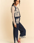 Davi & Dani Lace Applique Wide Leg Jeans