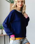 First Love Contrast Ribbed Round Neck Long Sleeve Sweater