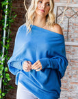 First Love Full Size Asymmetrical Hem Dolman Sleeve Sweater