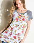 e Luna Pin Striped Floral Mix Top