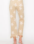 RISEN Full Size High Rise Star Printed Frayed Hem Jeans