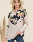 Celeste Full Size Camo Print Contrast Long Sleeve T-Shirt