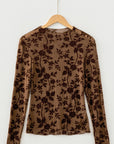 Floral Velvet Burnout Mesh Long Sleeve Top