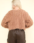 VERY J Shaggy Yarn Knit Zip Up Jacket