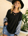 e Luna Animal Mixed Volume Sleeve Top