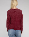 Zenana Washed Ribbed Dolman Sleeve Round Neck Top