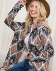 e Luna PLUS Fuzzy Aztec Button Down Shacket