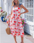 Floral Denim Tie Strap High Waist Maxi Dress
