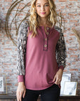 Heimish Full Size Snakeskin Print Raglan Sleeve Half Button Top