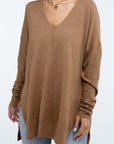 ZENANA Hi-Low Hem Front Seam Sweater