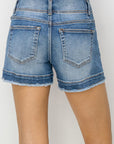 RISEN High Rise Seam Detailed Raw Edge Denim Shorts