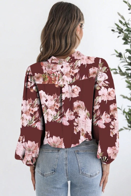 Floral Puff Sleeve Collared Shirt