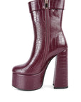 Bumpy Croc High Block Heeled Chunky Ankle Boots