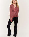 Jade By Jane Deep V-neck Collared Long sleeve Knit Top PLUS