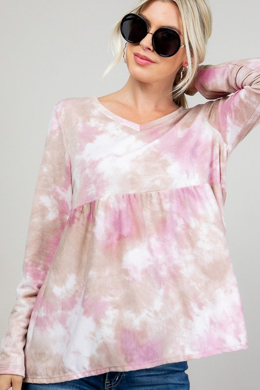 e Luna Cloud Tie Dye Casual Babydoll Top