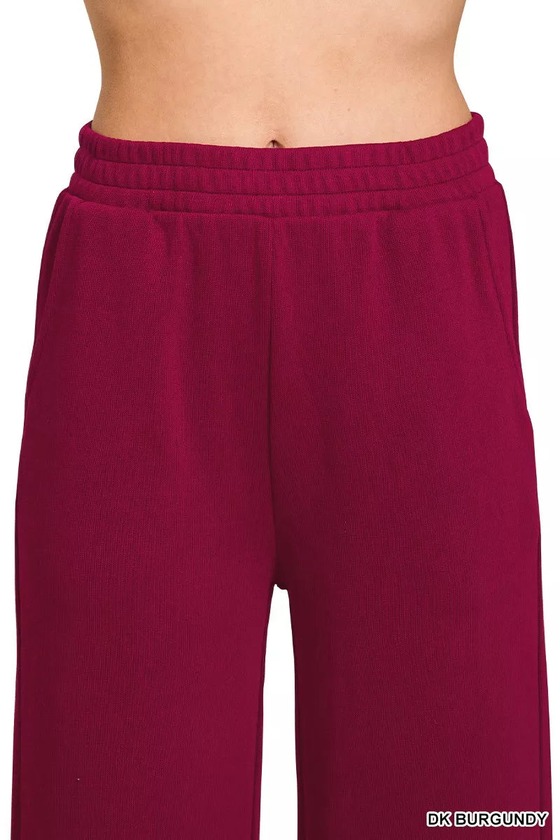 Zenana French Rib Pullover and Pants Set in Burgurndy
