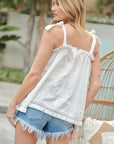 Davi & Dani Embroidered Sleeveless Ruffle Tank Top