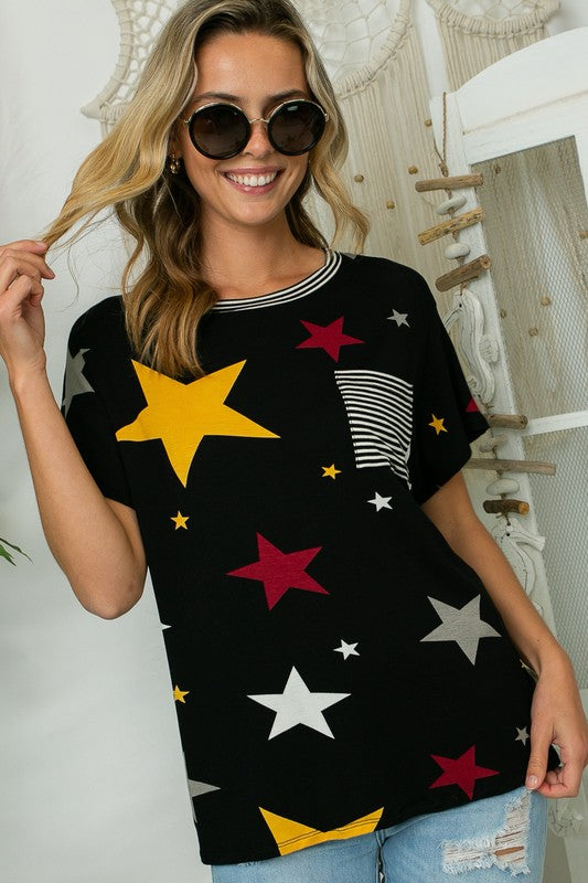 e Luna Plus Star Striped Jersey Pocket Top