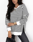 Stripe Raglan Sleeve Side Slits Loose Sweatshirt