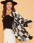 Annie Wear Checkered Open Front Drop Shoulder Cardigan