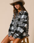 BiBi Plaid Fleece Button Down Long Sleeve Shirt