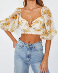 One and Only Collective Inc Chiffon Balloon Sleeved Bustier Crop Top