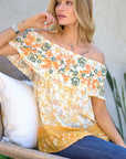 Davi & Dani Printed Off Shoulder Smocked Top