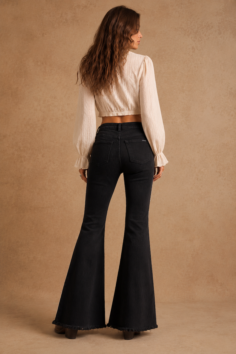 GJG Denim Rodeo Bell Bottom Jeans in Black & Pink