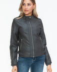 Snobbish PU Leather Biker Jacket with Side Zip Pockets