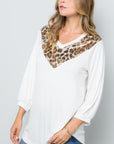 Celeste Full Size Leopard Contrast Balloon Sleeve Top