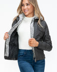 YMI Removable Faux Layered Multi-Pocket Jacket with Fuzzy Hood