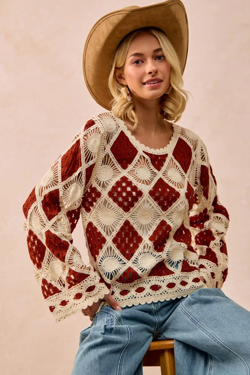 BiBi Diamond Crochet Knit Top
